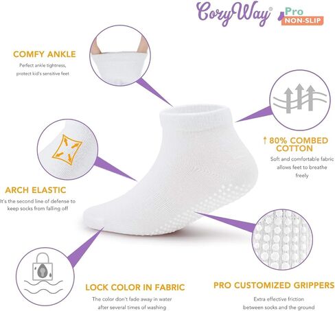جوارب Cozyway Baby & Toddler مع Grippers Non Slip Low Cut Grip For Girls and Boys Soft Comfy Cotton 14 Pack in Kuwait