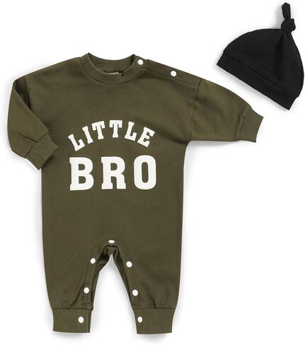 Newborn Boy Fall Winter Outfits Baby Boy Soft Cotton Romper Little Bro Print Jumpsuit Coming Home Clothes with Hat in Saudi Arabia