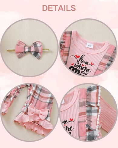 Renotemy Newborn Baby Girl Clothes Fall Winter Outfit Ribbed Romper Plaid Overalls Jumpsuit Infant Girl Outfits 0-18 Months in Saudi Arabia