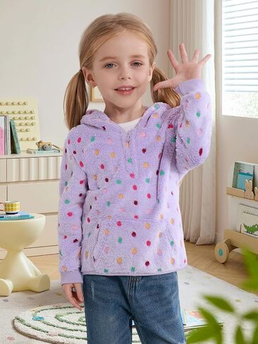 Toddler Girls Fleece Hoodie Cozy 1/3 Zip Up Fall Sweatshirt with Pocket Fuzzy Fleece Jacket for Playground & Casual Top in Kuwait