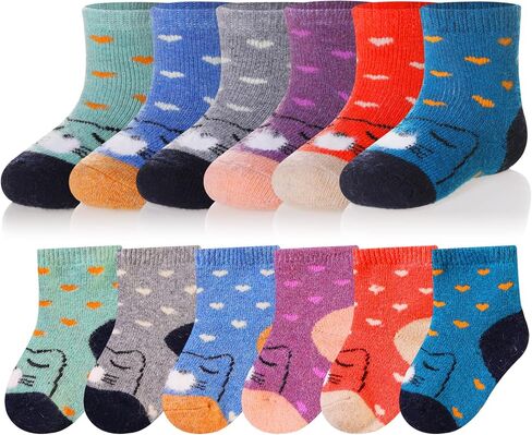 Eocom 6 Pairs Baby Boys Girls Wool Socks Infant Toddlers Kids Unisex Winter Thick Soft Warm Thermal Crew Socks in Saudi Arabia