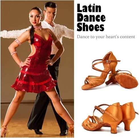 HIPPOSEUS Women's Satin Latin Dance Shoes Professional Ballroom Salsa Practice Performance Dance Shoes,Model 217 in Kuwait