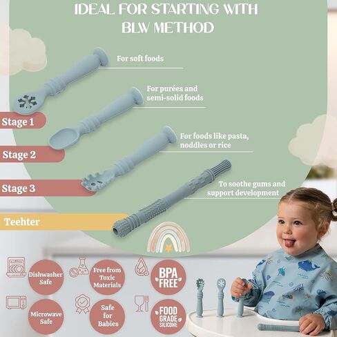 ملعقة سيليكون الطفل مع Teether و Case-الملاعق الرضع في المرحلة الأولى مع قاعدة الشفط-ملاعق التغذية الذاتية للأطفال من 6 إلى 12 شهرًا-أساسيات تغذية الرضع (الأزرق) in Kuwait