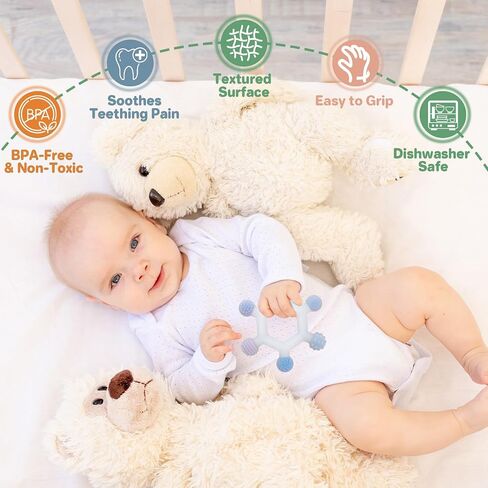 3 Pack Baby Teething Toys, BPA-Free Silicone Baby Teether Toys Teething Relief, Chew Toy for Babies 6-24 Months (Green & Blue & Pale Pink) in Kuwait