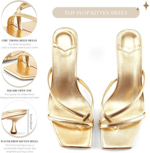 MIRAAZZURRA Kitten Heels for Women Flip Flop Thong Heel Square Open Toe Low Heel Slip On Slides for Daily Party Summer in Kuwait