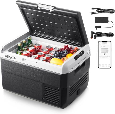 VEVOR 12 Volt Car Refrigerator, 26.4QT/25L Car Fridge, Portable Electric Freezer with -4℉ to 68℉ Adjustable Temp, 12/24V DC and 100-240V AC Compressor Cooler for Outdoor, Camping, RV in Saudi Arabia