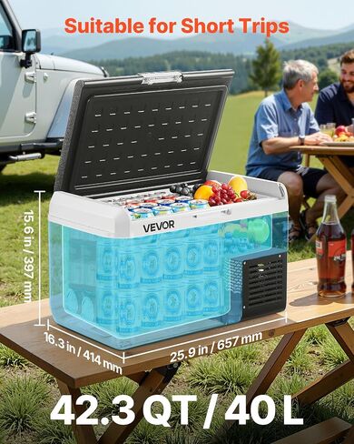 VEVOR 12 Volt Car Refrigerator, 26.4QT/25L Car Fridge, Portable Electric Freezer with -4℉ to 68℉ Adjustable Temp, 12/24V DC and 100-240V AC Compressor Cooler for Outdoor, Camping, RV in Saudi Arabia
