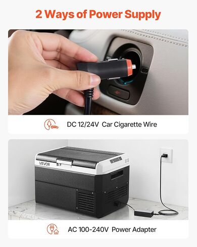 VEVOR 12 Volt Car Refrigerator, 26.4QT/25L Car Fridge, Portable Electric Freezer with -4℉ to 68℉ Adjustable Temp, 12/24V DC and 100-240V AC Compressor Cooler for Outdoor, Camping, RV in Saudi Arabia