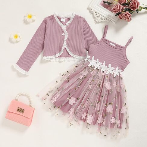 فستان توللي توللي و Cardigan Girl Strap Tutu Dresses Long Sleeve يتجاهل ارتداء غير رسمي 2-6y in Saudi Arabia