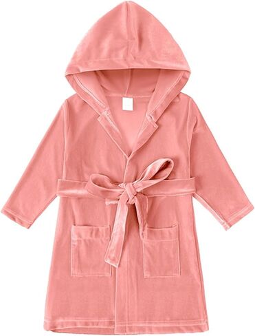 Toddler Velvet 𝐑obe with Pocket Baby Boys Girls Soft Cozy Flannel Plush 𝐑obe Fall Winter Fleece Warm Hooded Jacket in Saudi Arabia