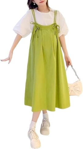Womens Maternity suits Pregnant Summer Thin Edition Fashion And Leisure Green Shoulder Strap Skirt And Top Two-piece Set (US, Alpha, X-Large, Regular, Regular, Green) in Kuwait
