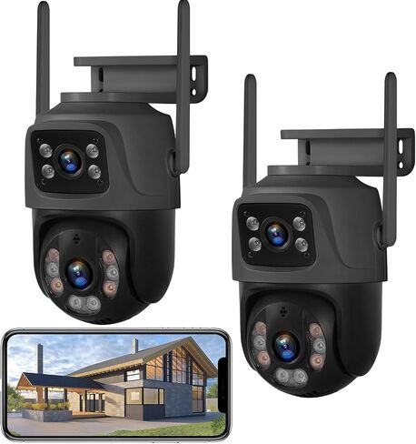 6MP Outdoor Security Camera, 360°PTZ Surveillance System, Dual Lens Linkage 2.4Ghz 24/7 Record IP67 WiFi Camera for Home Security with Humanoid Detection, Two-Way, Color Night Vision(1pack) in Saudi Arabia