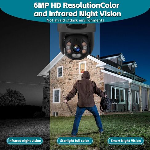 6MP Outdoor Security Camera, 360°PTZ Surveillance System, Dual Lens Linkage 2.4Ghz 24/7 Record IP67 WiFi Camera for Home Security with Humanoid Detection, Two-Way, Color Night Vision(1pack) in Saudi Arabia