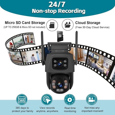 6MP Outdoor Security Camera, 360°PTZ Surveillance System, Dual Lens Linkage 2.4Ghz 24/7 Record IP67 WiFi Camera for Home Security with Humanoid Detection, Two-Way, Color Night Vision(1pack) in Saudi Arabia