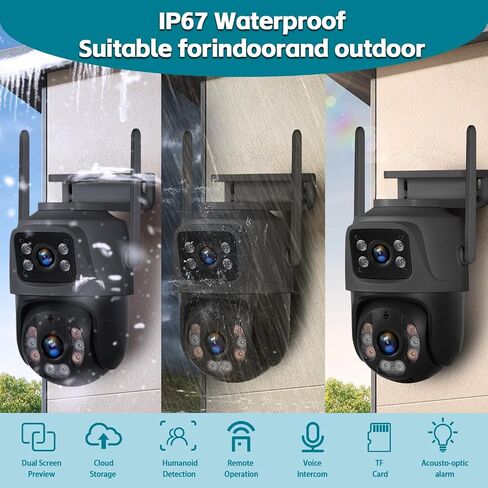 6MP Outdoor Security Camera, 360°PTZ Surveillance System, Dual Lens Linkage 2.4Ghz 24/7 Record IP67 WiFi Camera for Home Security with Humanoid Detection, Two-Way, Color Night Vision(1pack) in Saudi Arabia