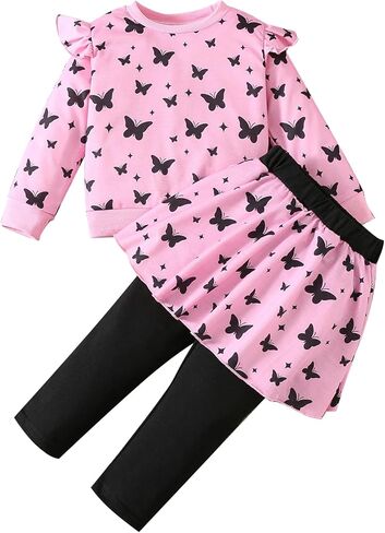 DDSOL Little Girls Clothing Set Outfit Heart Print Sweatshirt Top + Long Pantskirts 2pcs Baby Pant Set for Toddlers and Kids in Kuwait