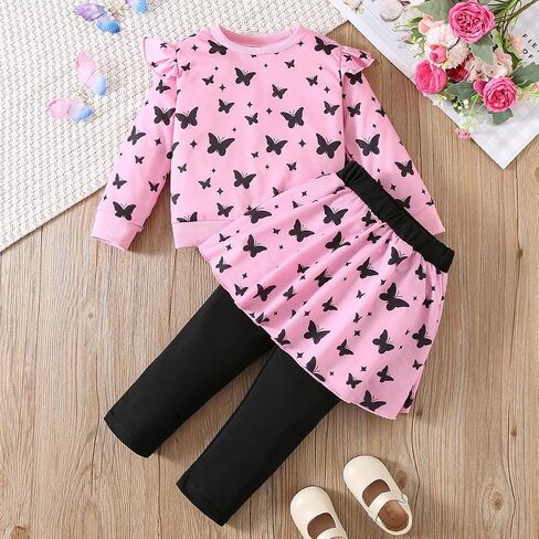 DDSOL Little Girls Clothing Set Outfit Heart Print Sweatshirt Top + Long Pantskirts 2pcs Baby Pant Set for Toddlers and Kids in Kuwait
