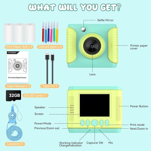 Instant Print Camera for Kids,2.4 Inch Screen Kids Instant Cameras,Christmas Birthday Gifts for Girls Age 3-12, Portable Toddler Toy for 3 4 5 6 7 8 9 10 11Year Old Girls Boys Pink in Saudi Arabia