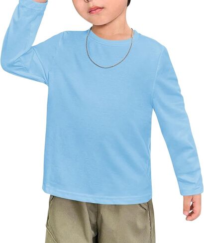 Haloumoning Toddler Boys Long Sleeve Dorts Kids Fall Tops Crewneck Plain Basic Tees 3-10y in Kuwait