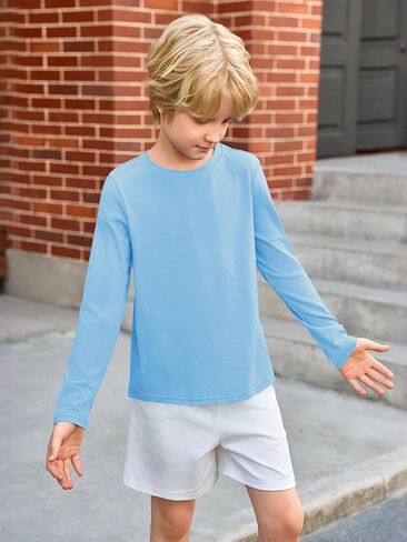 Haloumoning Toddler Boys Long Sleeve Dorts Kids Fall Tops Crewneck Plain Basic Tees 3-10y in Kuwait