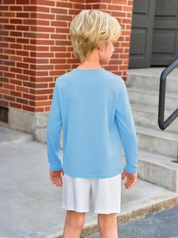 Haloumoning Toddler Boys Long Sleeve Dorts Kids Fall Tops Crewneck Plain Basic Tees 3-10y in Kuwait