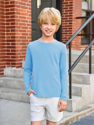 Haloumoning Toddler Boys Long Sleeve Dorts Kids Fall Tops Crewneck Plain Basic Tees 3-10y in Kuwait