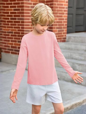 Haloumoning Toddler Boys Long Sleeve Dorts Kids Fall Tops Crewneck Plain Basic Tees 3-10y in Kuwait