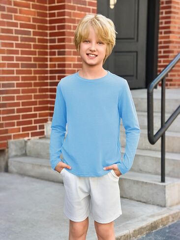 Haloumoning Toddler Boys Long Sleeve Dorts Kids Fall Tops Crewneck Plain Basic Tees 3-10y in Kuwait