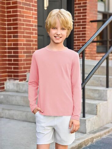 Haloumoning Toddler Boys Long Sleeve Dorts Kids Fall Tops Crewneck Plain Basic Tees 3-10y in Kuwait