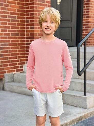 Haloumoning Toddler Boys Long Sleeve Dorts Kids Fall Tops Crewneck Plain Basic Tees 3-10y in Kuwait
