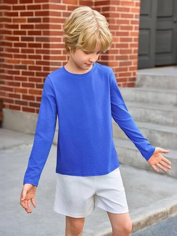 Haloumoning Toddler Boys Long Sleeve Dorts Kids Fall Tops Crewneck Plain Basic Tees 3-10y in Kuwait