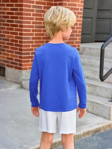 Haloumoning Toddler Boys Long Sleeve Dorts Kids Fall Tops Crewneck Plain Basic Tees 3-10y in Kuwait