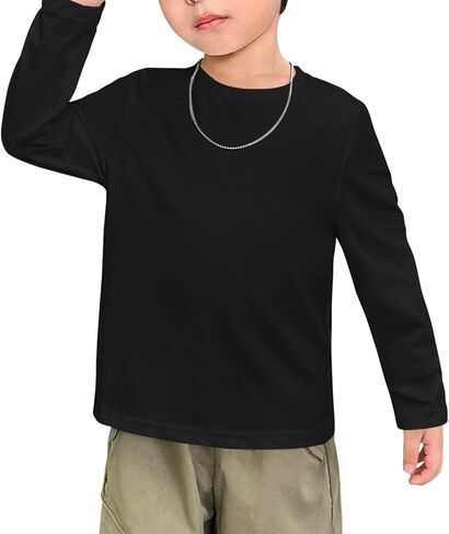 Haloumoning Toddler Boys Long Sleeve Dorts Kids Fall Tops Crewneck Plain Basic Tees 3-10y in Kuwait