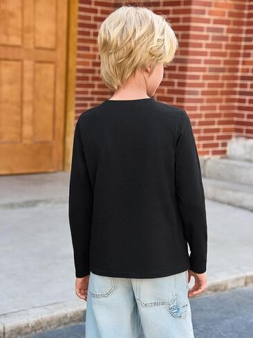 Haloumoning Toddler Boys Long Sleeve Dorts Kids Fall Tops Crewneck Plain Basic Tees 3-10y in Kuwait
