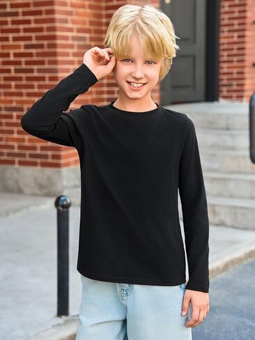 Haloumoning Toddler Boys Long Sleeve Dorts Kids Fall Tops Crewneck Plain Basic Tees 3-10y in Kuwait