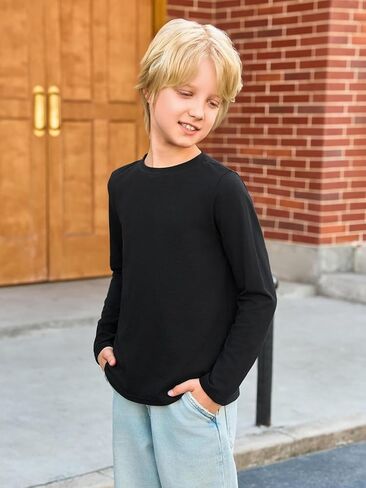 Haloumoning Toddler Boys Long Sleeve Dorts Kids Fall Tops Crewneck Plain Basic Tees 3-10y in Kuwait
