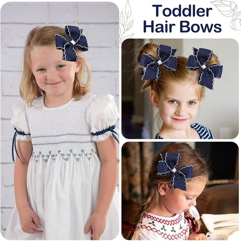 Oaoleer 5 "2pcs أقواس الشعر للفتيات ، Navy Grosgrain Ribbon Bows Hair Clips Clips Hair Assories for Girls Infants الأطفال الصغار الأطفال (البحرية) in Kuwait