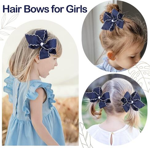 Oaoleer 5 "2pcs أقواس الشعر للفتيات ، Navy Grosgrain Ribbon Bows Hair Clips Clips Hair Assories for Girls Infants الأطفال الصغار الأطفال (البحرية) in Kuwait