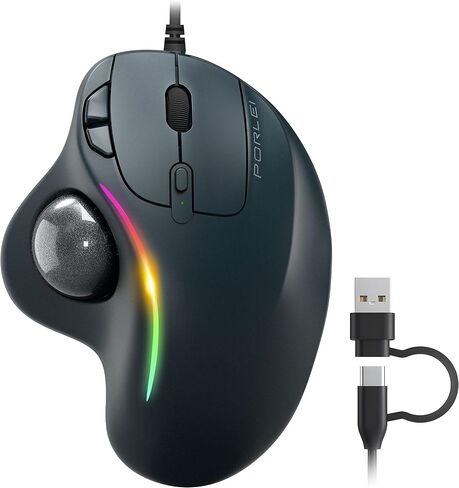 PORLEI Trackball Mouse Wired, RGB Ergonomic Mouse with Comfort Design, Easy Thumb Control, Precision and Smooth Tracking, Compatible for PC, Laptop, Mac, Windows in Saudi Arabia