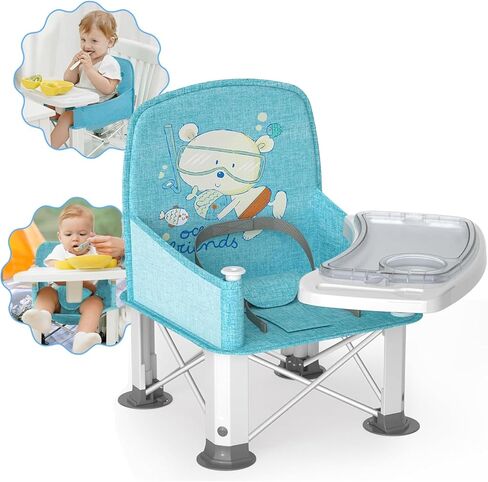 Baby Travel Booster Seat with Double Tray, BabyBond Upgraded Toddler Portable Baby Chair, Booster Seat for Dining Table, Stable and Foldable Booster Baby Chair for Indoor/Outdoor (Grey) in Kuwait