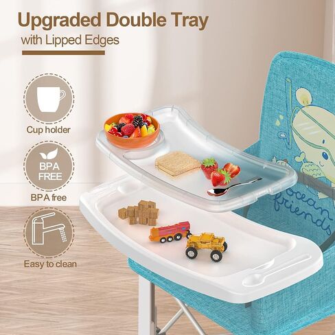 Baby Travel Booster Seat with Double Tray, BabyBond Upgraded Toddler Portable Baby Chair, Booster Seat for Dining Table, Stable and Foldable Booster Baby Chair for Indoor/Outdoor (Grey) in Kuwait