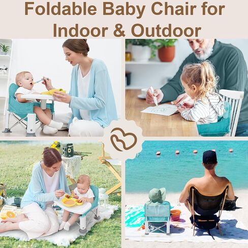 Baby Travel Booster Seat with Double Tray, BabyBond Upgraded Toddler Portable Baby Chair, Booster Seat for Dining Table, Stable and Foldable Booster Baby Chair for Indoor/Outdoor (Grey) in Kuwait