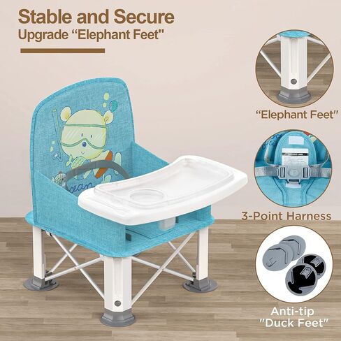 Baby Travel Booster Seat with Double Tray, BabyBond Upgraded Toddler Portable Baby Chair, Booster Seat for Dining Table, Stable and Foldable Booster Baby Chair for Indoor/Outdoor (Grey) in Kuwait