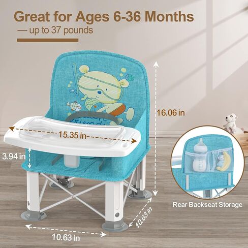 Baby Travel Booster Seat with Double Tray, BabyBond Upgraded Toddler Portable Baby Chair, Booster Seat for Dining Table, Stable and Foldable Booster Baby Chair for Indoor/Outdoor (Grey) in Kuwait