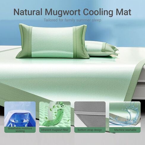 Ice Silk Wormwood Cooler Mat Foldable Washable Machine Washable Ice Silk Mat Three-Piece Set, Suitable for The Elderly Children(Pink,1.5m*2m) in Saudi Arabia