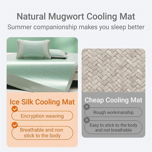Ice Silk Wormwood Cooler Mat Foldable Washable Machine Washable Ice Silk Mat Three-Piece Set, Suitable for The Elderly Children(Pink,1.5m*2m) in Saudi Arabia