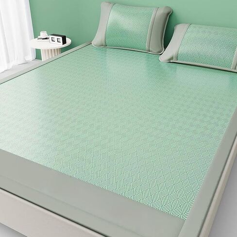 Ice Silk Wormwood Cooler Mat Foldable Washable Machine Washable Ice Silk Mat Three-Piece Set, Suitable for The Elderly Children(Pink,1.5m*2m) in Saudi Arabia