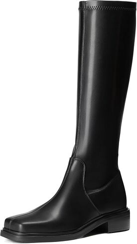 Vivianly للسيدات الركبتين High Boots Zipper Square Toe منصة Trendy Low Contky Cheels Boots in Kuwait