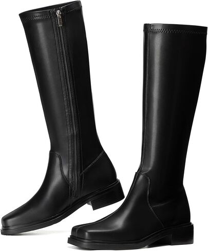 Vivianly للسيدات الركبتين High Boots Zipper Square Toe منصة Trendy Low Contky Cheels Boots in Kuwait