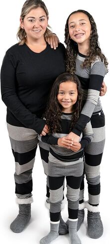 HonestBaby Family Matching Holiday Pajamas Organic Cotton for Men, Women, Kids, Toddlers, Baby Boys, Girls, Unisex Pets, Halloween Bold Stripe Gray Ombre in Saudi Arabia
